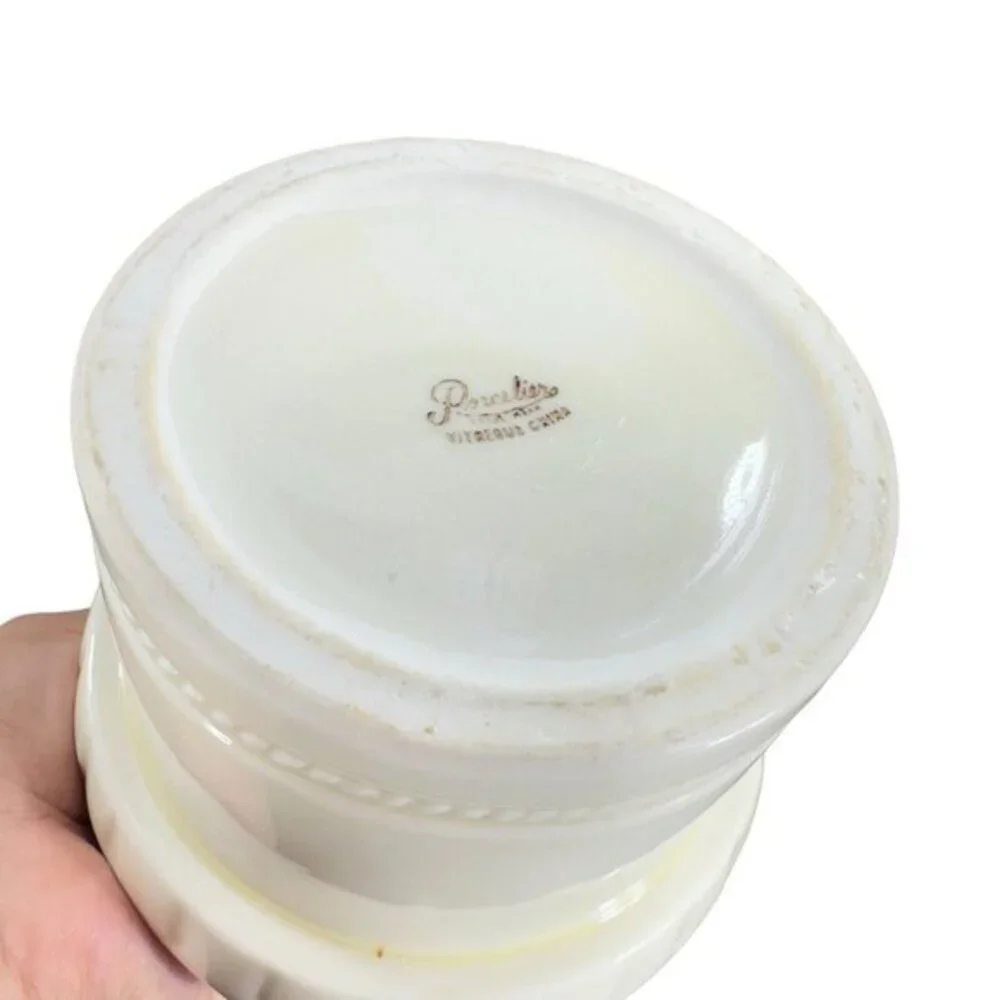 Vintage‎ Porcelier Vitreous China Art Deco Canister Cookie Jar Rope Ribbon W Lid